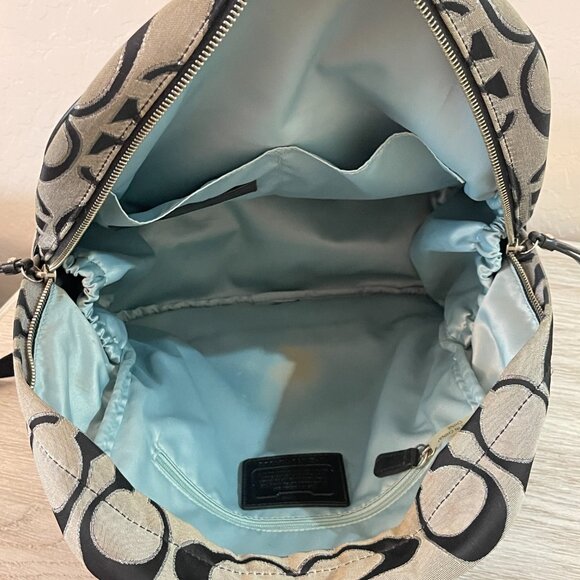 Coach Backpack F24365 Signature C Logo Black Gray Silver Large Metallic Outline - Picture 7 of 8